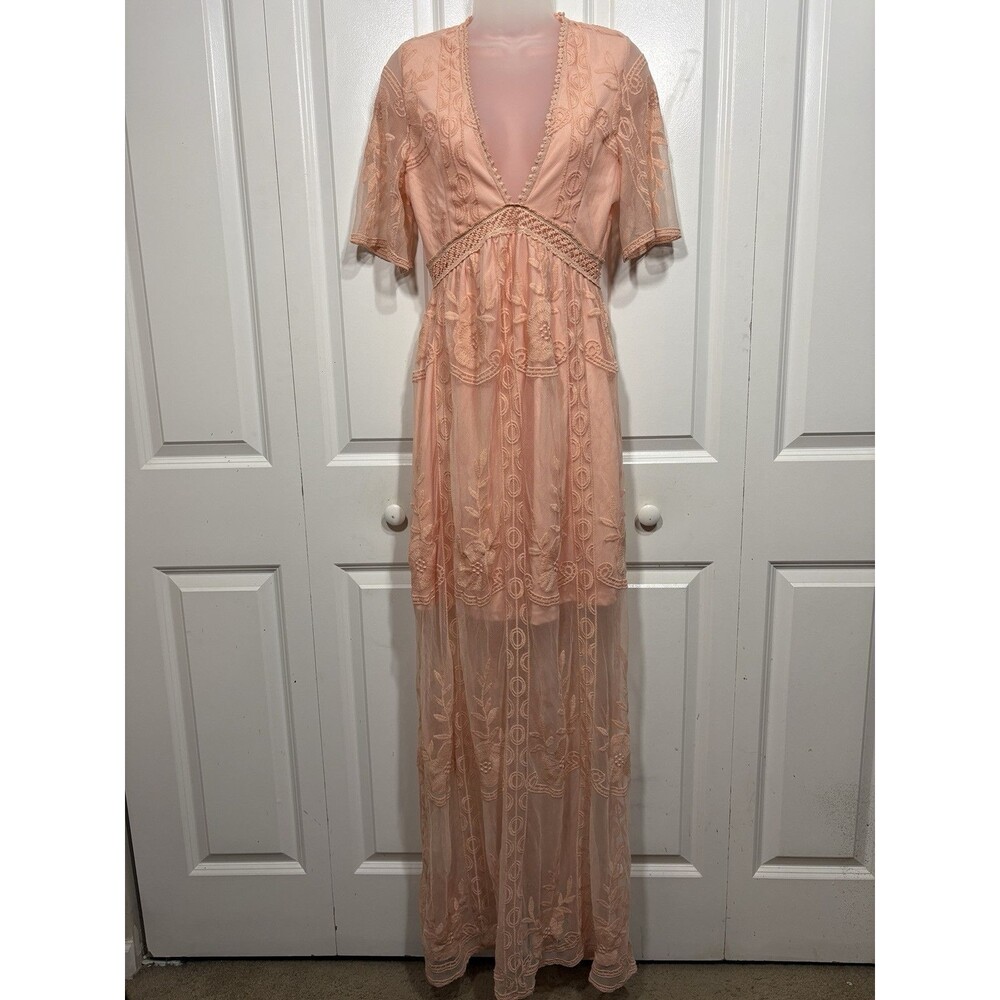 Embroidered Lace Maxi Dress Womens S Boho Fairycore Cottagecore Festival